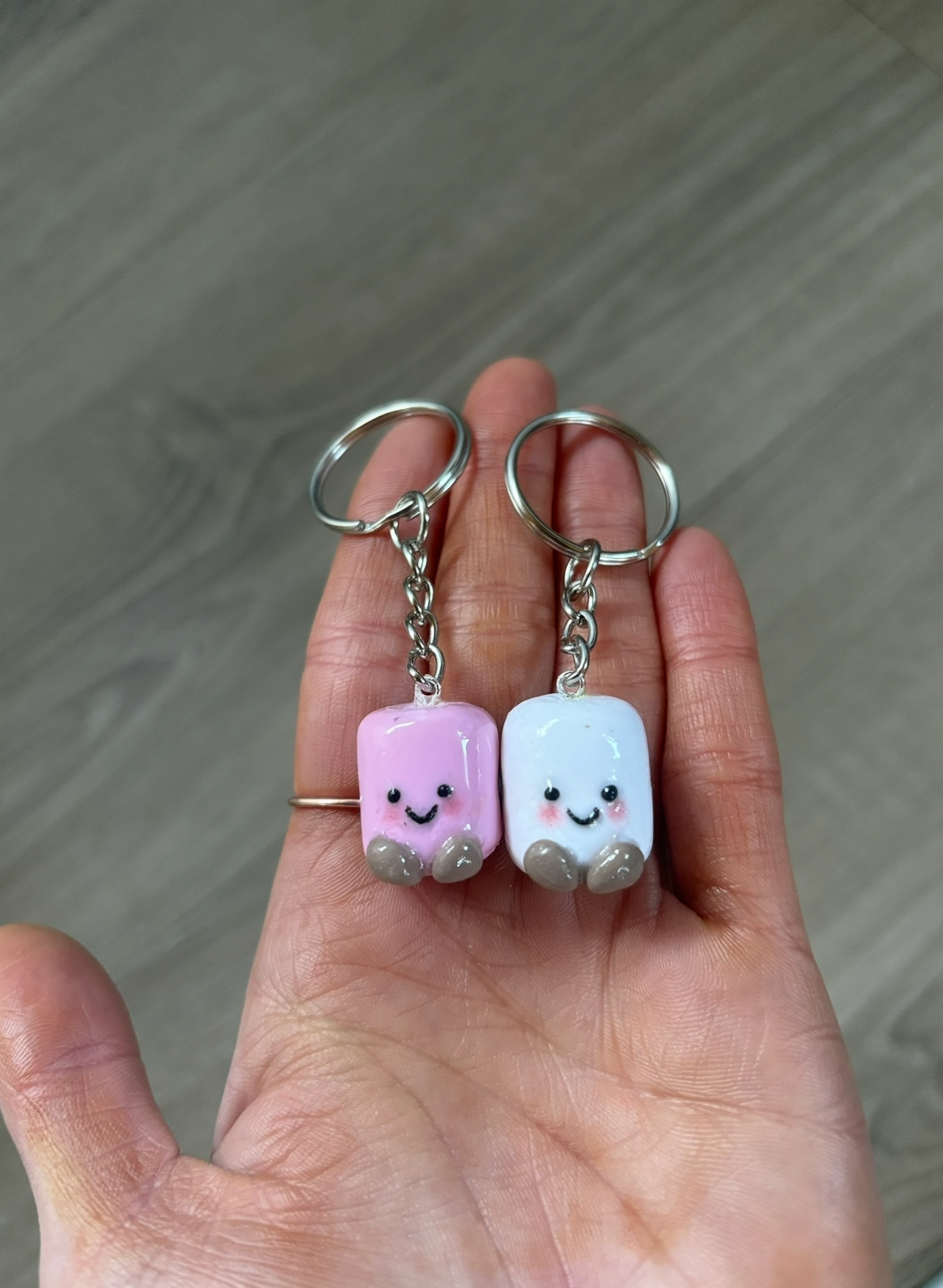 Jellycat inspired magnetic marshmallow  keyrings (pink & white)
