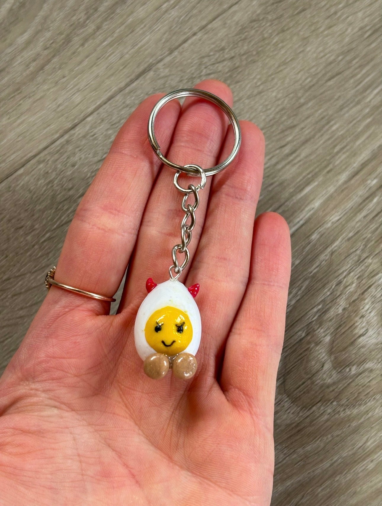 Jellycat inspired deviled egg keyring