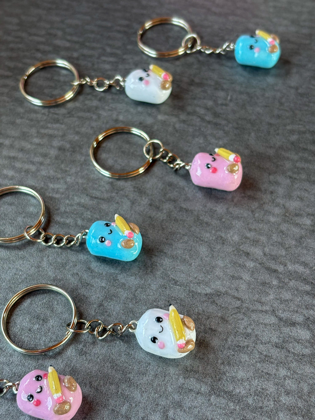 Pink marshmallow holding pencil Jellycat inspired keyring