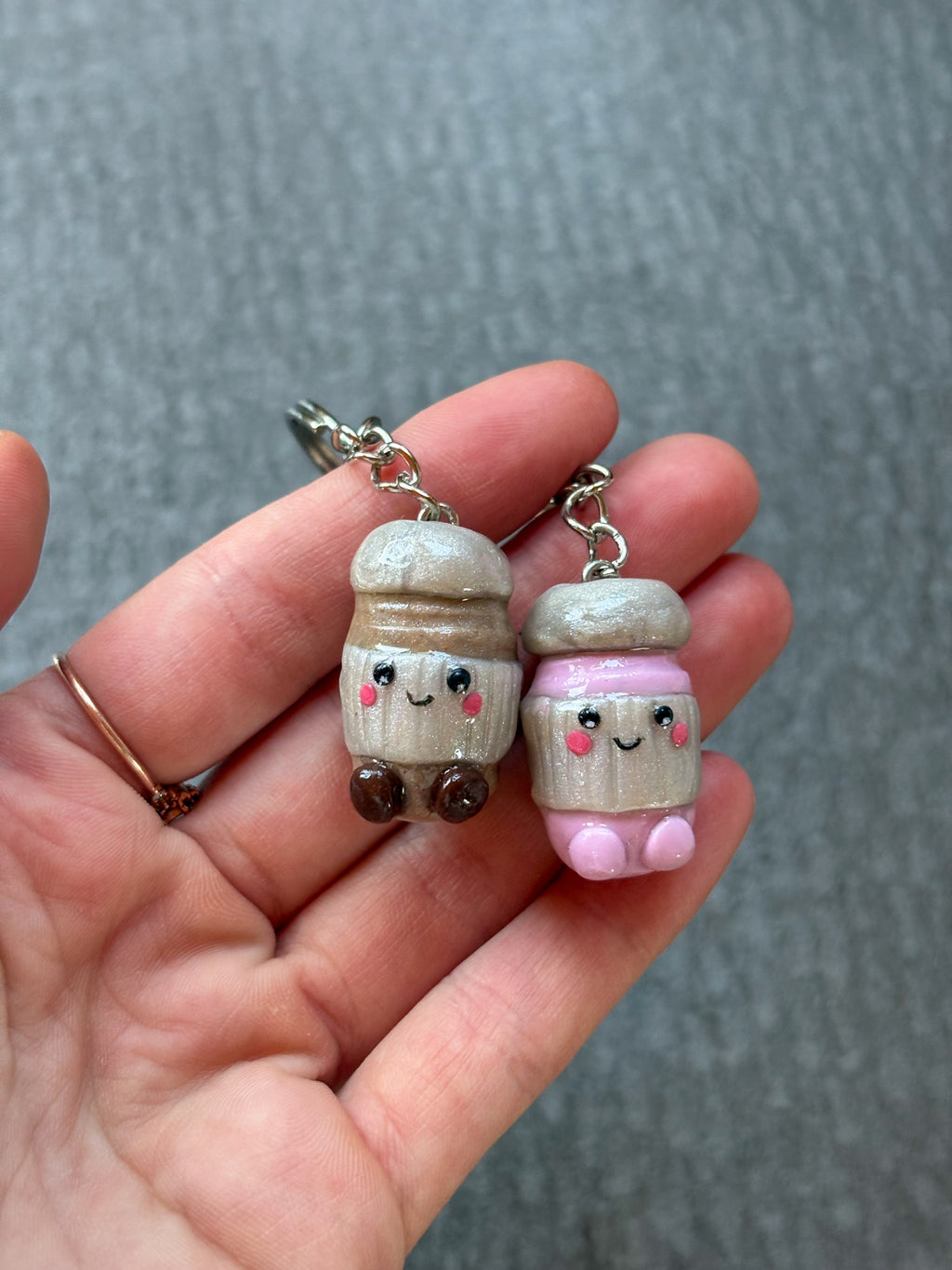 Pink take - away coffee Jellycat inspired keyring