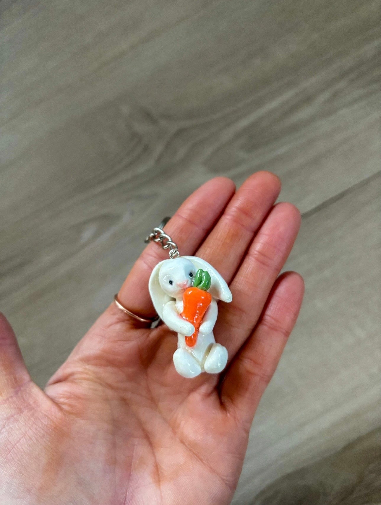Jellycat inspired bunny holding carrot keyring