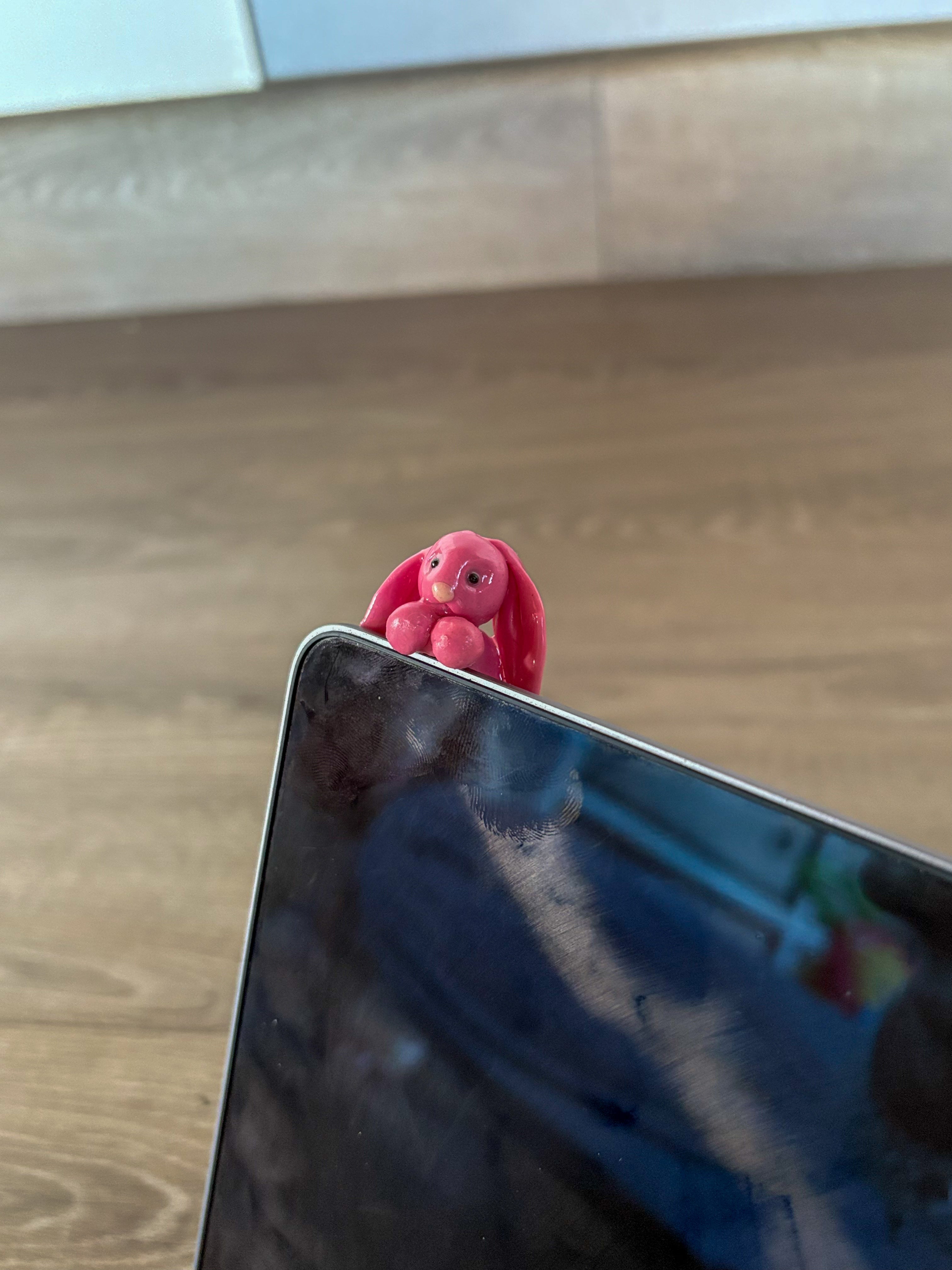 Jellycat inspired big pink bunny laptop charm