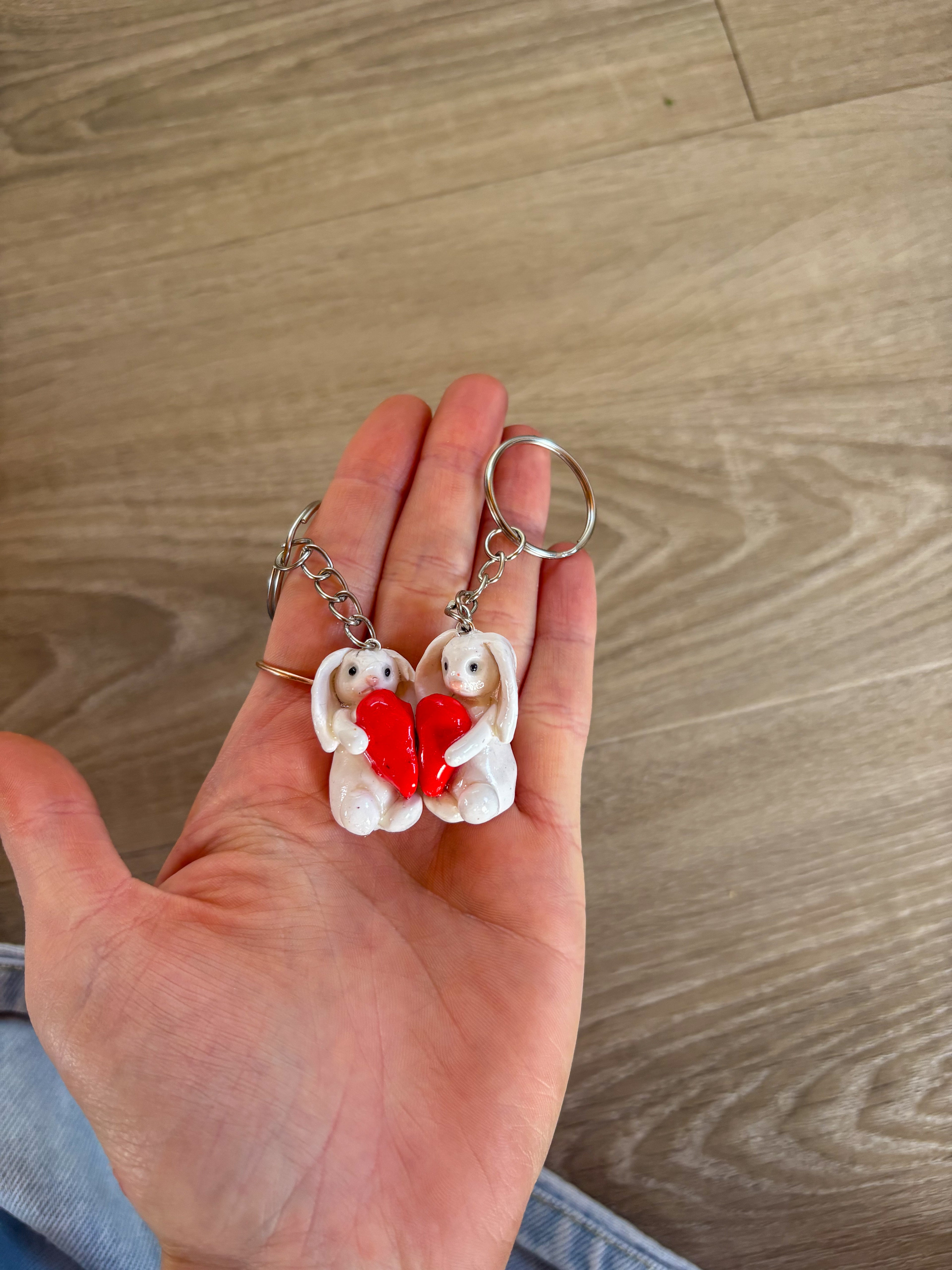 magnetic love heart bunny keyrings