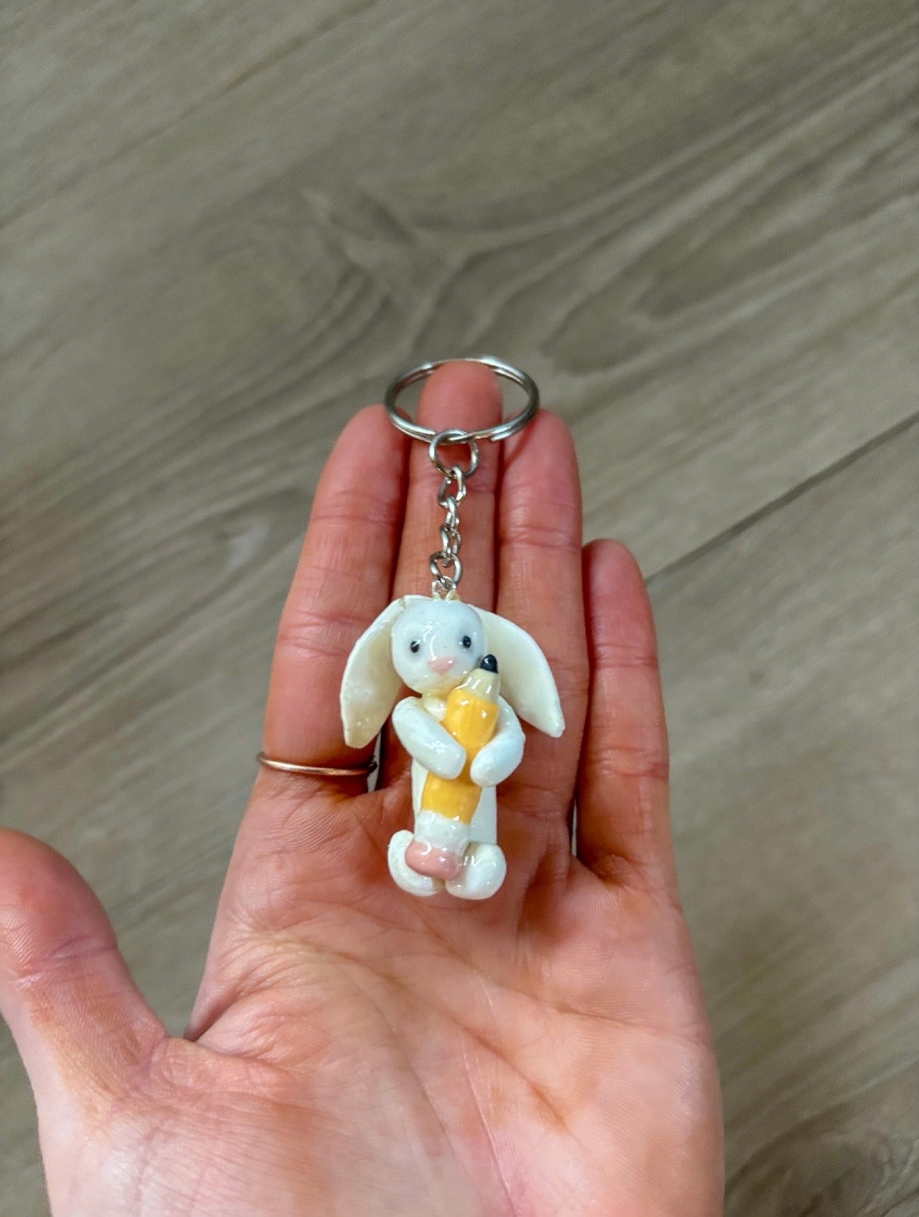 Jellycat inspired bunny holding pencil keyring