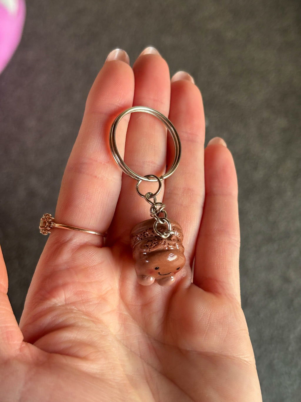 Chocolate Jellycat inspired macaron keyring