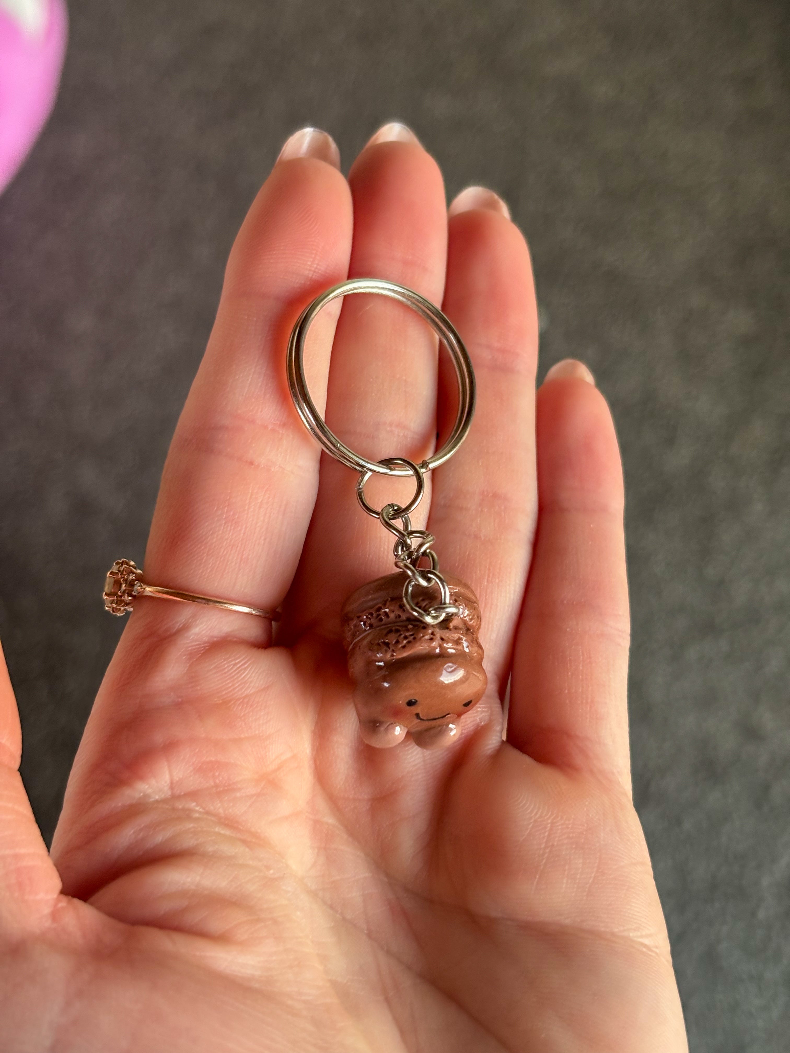 Chocolate Jellycat inspired macaron keyring