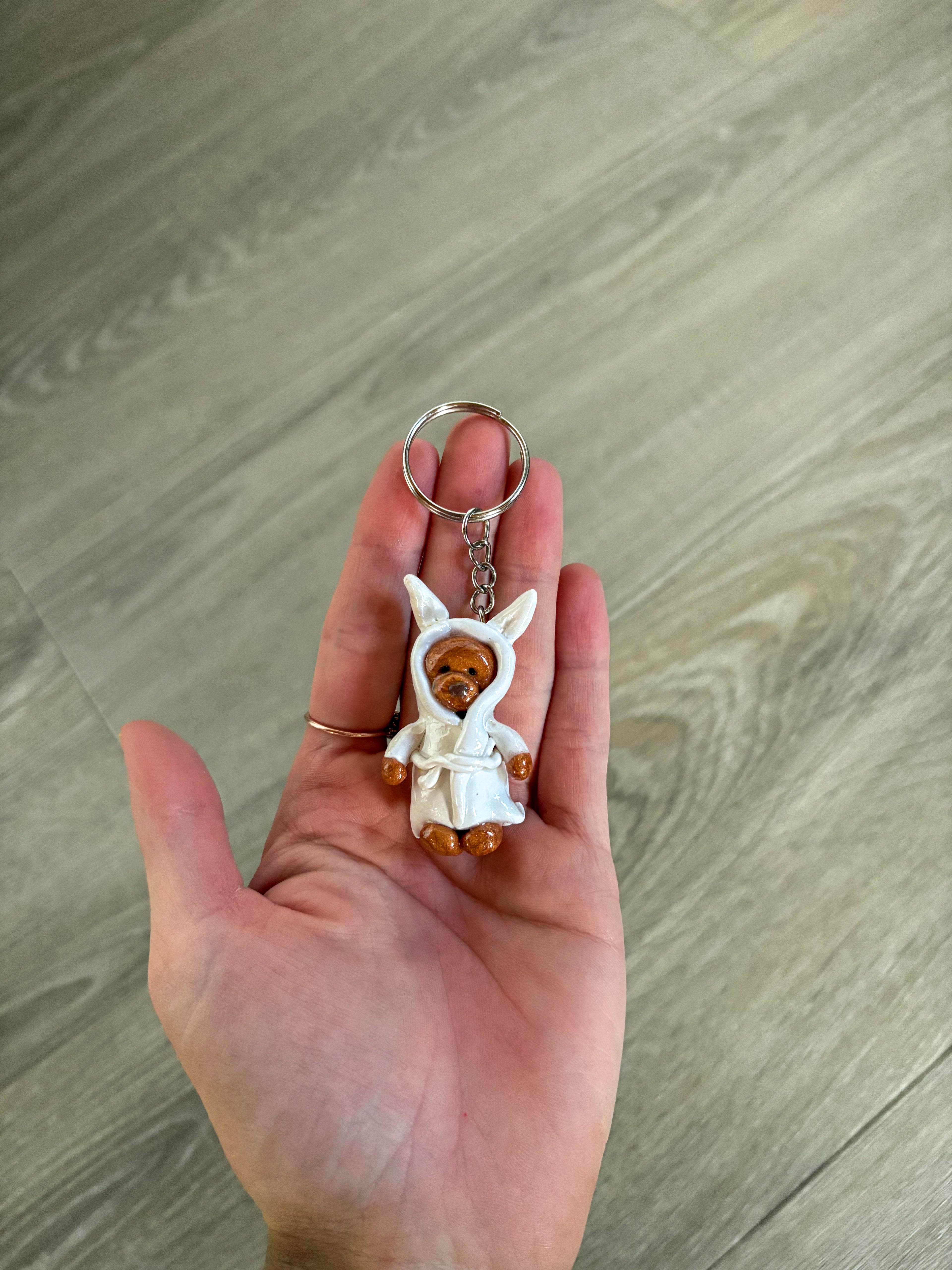 Bathrobe bear Jellycat inspired keyring