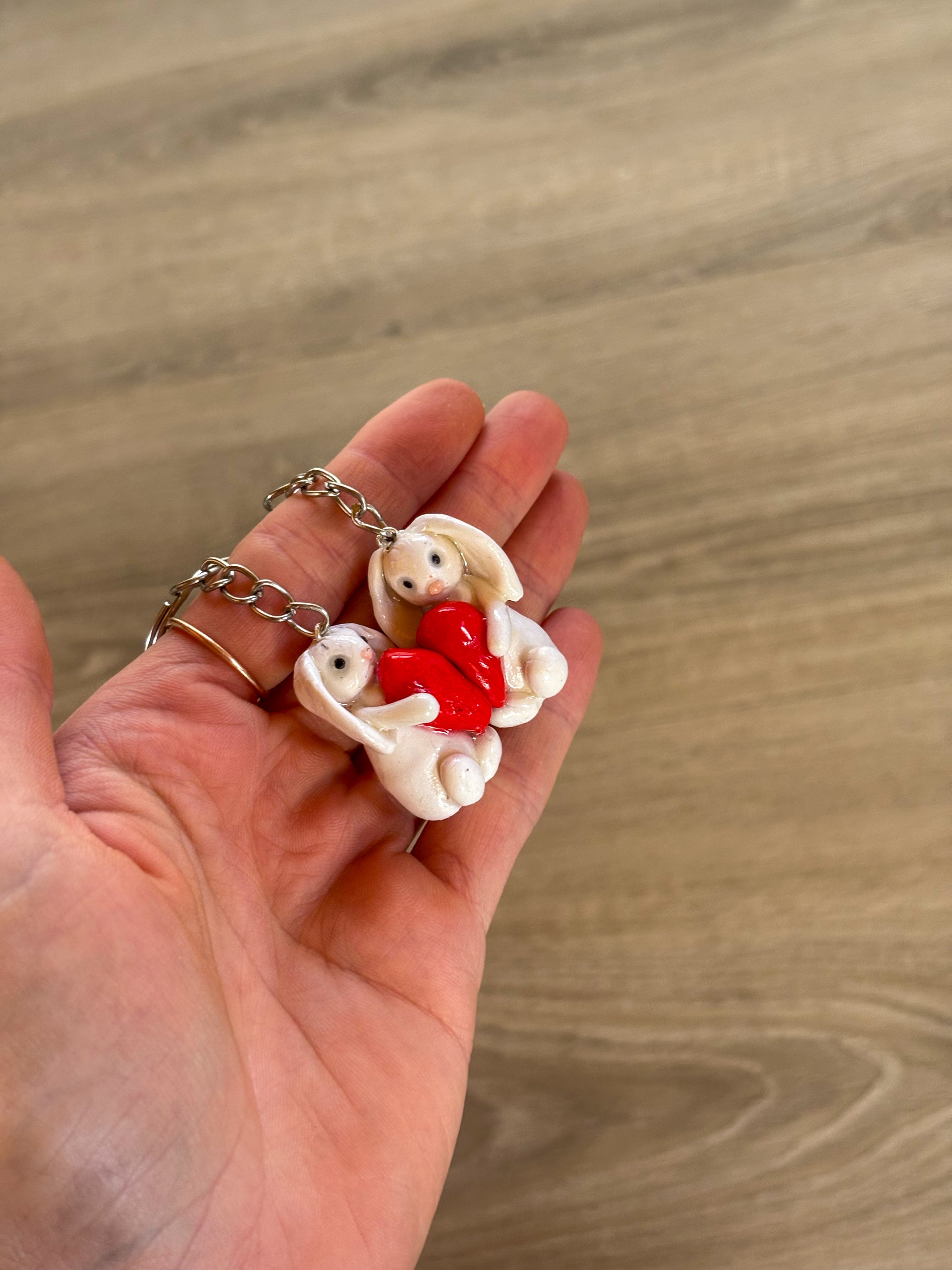 magnetic love heart bunny keyrings