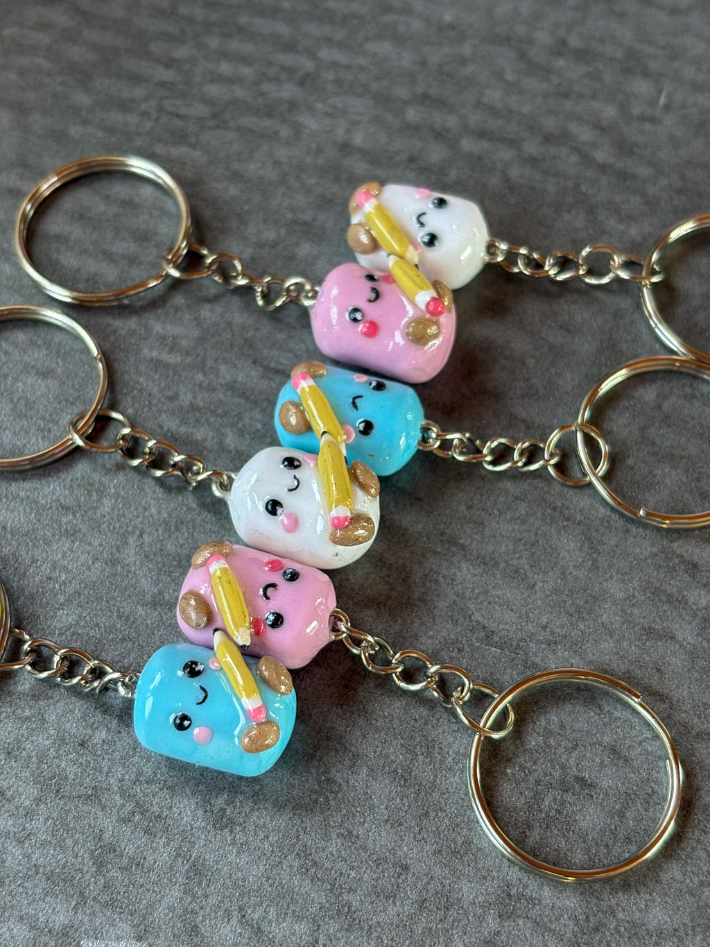 Pink marshmallow holding pencil Jellycat inspired keyring