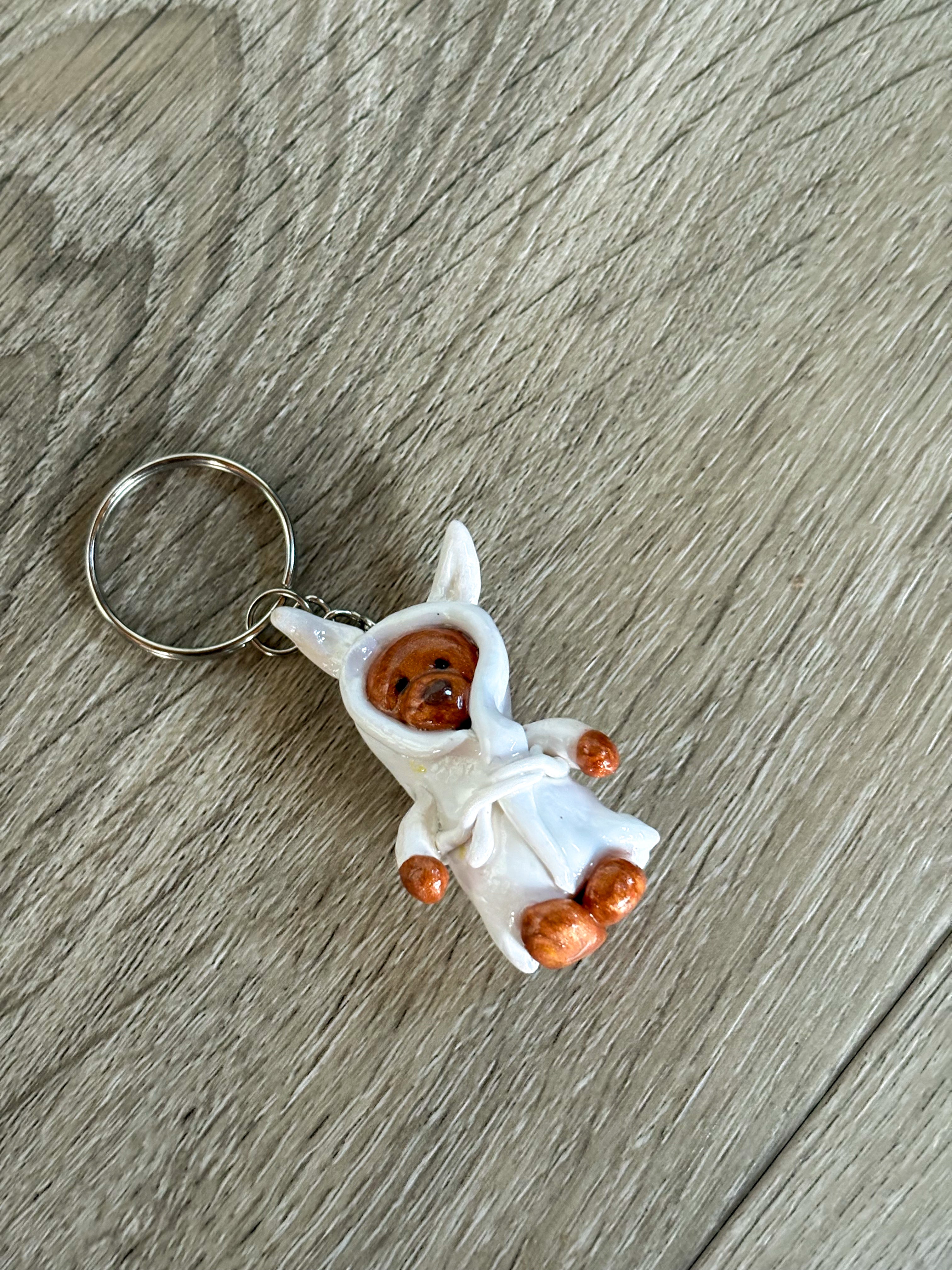 Bathrobe bear Jellycat inspired keyring